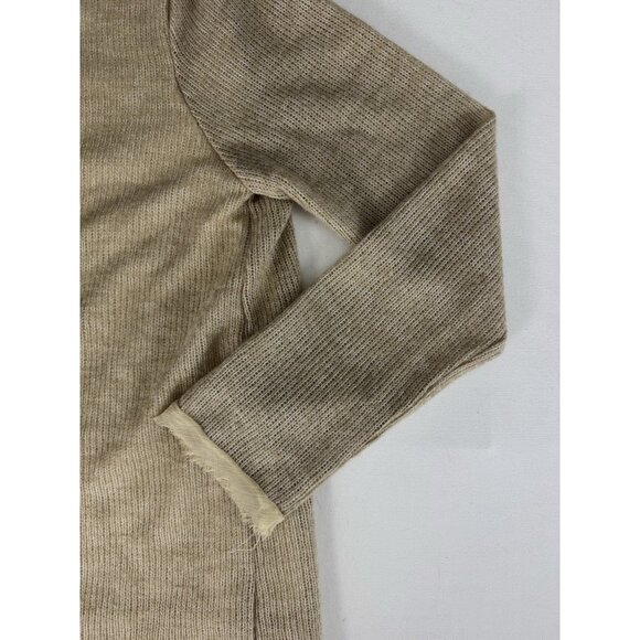 EASEL Beige Gauzy Knit Overlay Sweater Scoop Neck Raw Hem Pullover Sz L - Picture 5 of 7